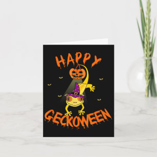 Funny Halloween Cute Crested Eyelash Gecko Pumpkin Card