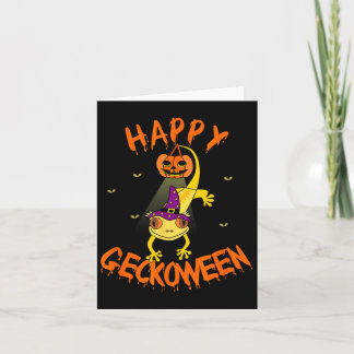 Funny Halloween Cute Crested Eyelash Gecko Pumpkin Card