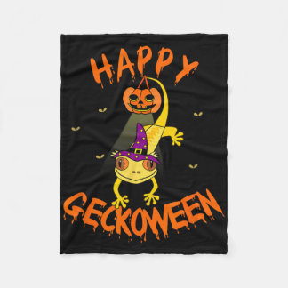 Funny Halloween Cute Crested Eyelash Gecko Pumpkin Fleece Blanket