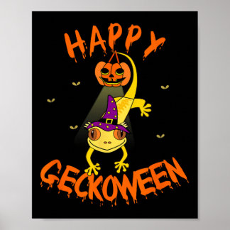 Funny Halloween Cute Crested Eyelash Gecko Pumpkin Poster