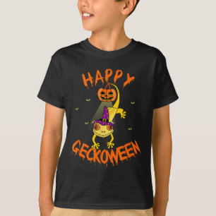 Funny Halloween Cute Crested Eyelash Gecko Pumpkin T-Shirt