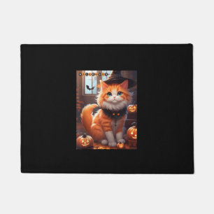 Funny Halloween Cute Orange Cat with Wizard Hat Ba Doormat