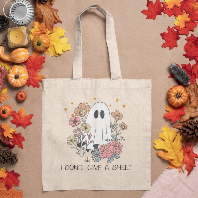 Funny Halloween Cute Vintage Ghost & Flowers Tote Bag (Creator Uploaded)