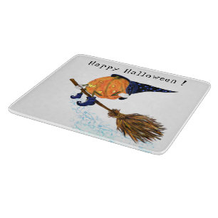 Funny Halloween Cutting Board Witch Pumpkin Flying
