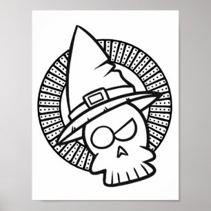 Funny Halloween Cynical Skull Coloring Page Poster