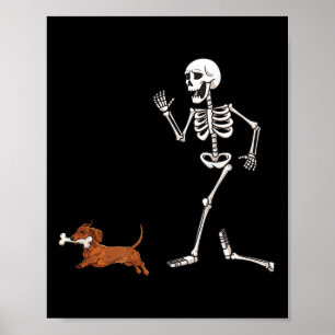 Funny Halloween Dachshund And Skeleton  Poster