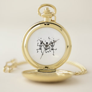 Funny Halloween Dancing Skeletons Happy Halloween Pocket Watch