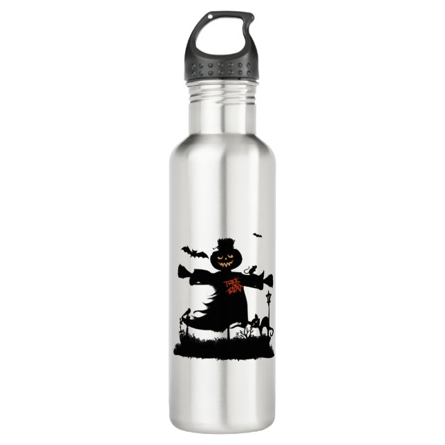 Funny halloween design with scarecrow stainless steel water bottle (Front)