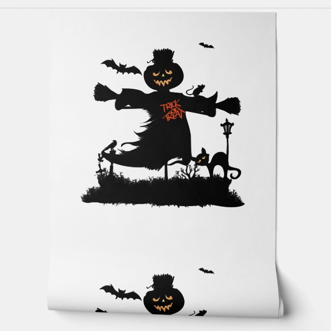 Funny halloween design with scarecrow wallpaper  (Unrolling)