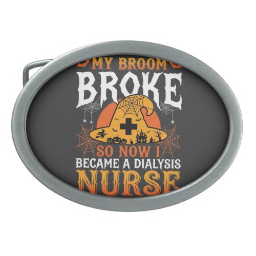 Funny Halloween Dialysis Nurse Witch Broom Design Belt Buckle