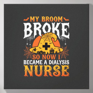 Funny Halloween Dialysis Nurse Witch Broom Design Canvas Photo Tile