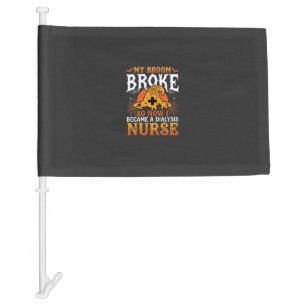 Funny Halloween Dialysis Nurse Witch Broom Design Car Flag