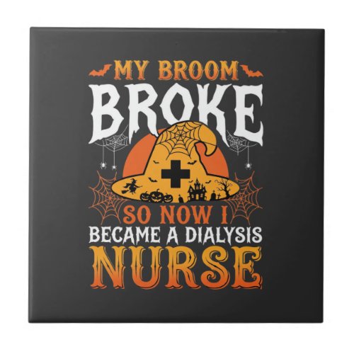 Funny Halloween Dialysis Nurse Witch Broom Design Ceramic Tile