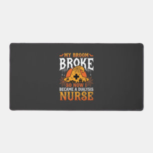 Funny Halloween Dialysis Nurse Witch Broom Design Desk Mat