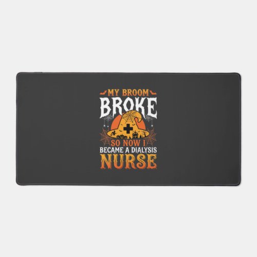 Funny Halloween Dialysis Nurse Witch Broom Design Desk Mat