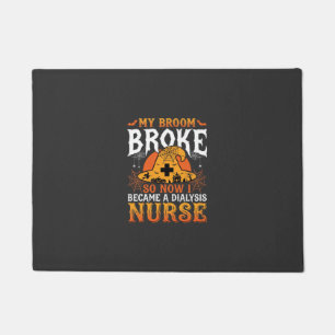 Funny Halloween Dialysis Nurse Witch Broom Design Doormat