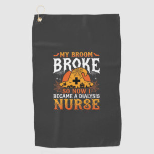 Funny Halloween Dialysis Nurse Witch Broom Design Golf Towel