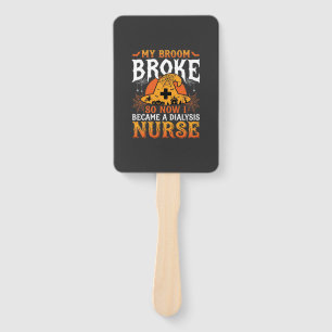 Funny Halloween Dialysis Nurse Witch Broom Design Hand Fan