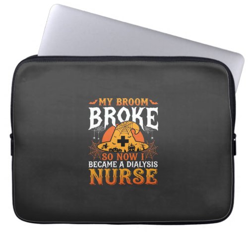 Funny Halloween Dialysis Nurse Witch Broom Design Laptop Sleeve