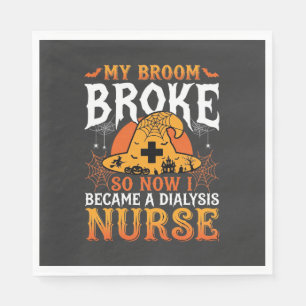 Funny Halloween Dialysis Nurse Witch Broom Design Napkins