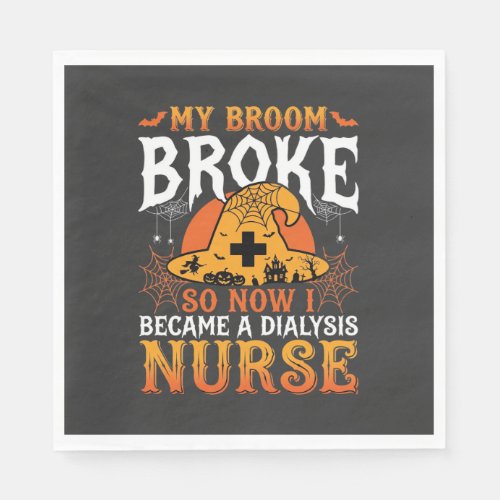 Funny Halloween Dialysis Nurse Witch Broom Design Napkins