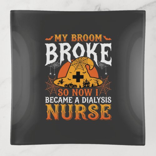 Funny Halloween Dialysis Nurse Witch Broom Design Trinket Tray