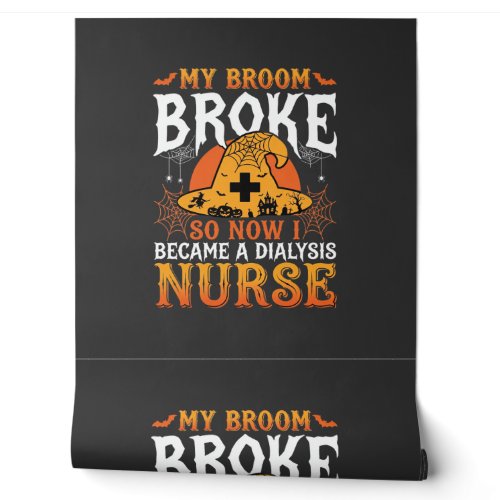 Funny Halloween Dialysis Nurse Witch Broom Design Wallpaper