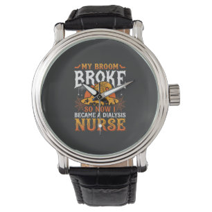Funny Halloween Dialysis Nurse Witch Broom Design Watch