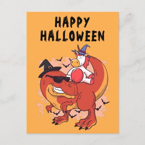 Funny Halloween Dinosaur Cute Unicorn Postcard