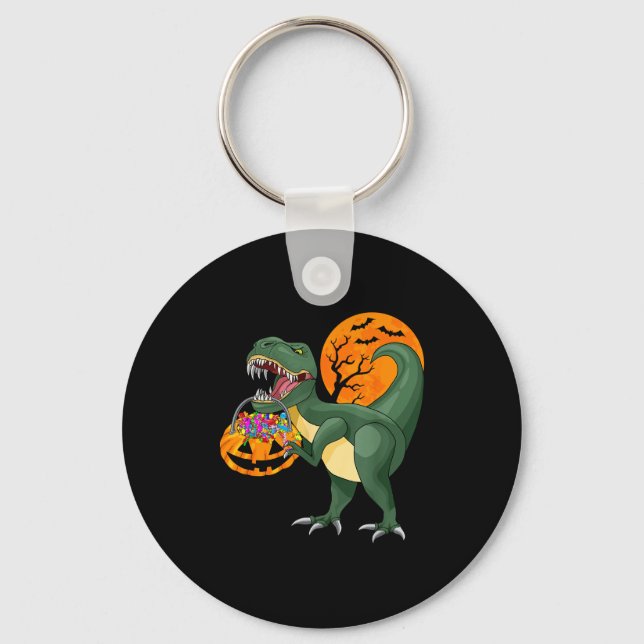 Funny Halloween Dinosaur Pumpkin Y T Rex Boys Kids Keychain (Front)