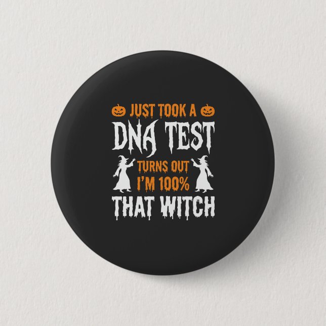 Funny Halloween DNA Test Witch Graphic Button (Front)