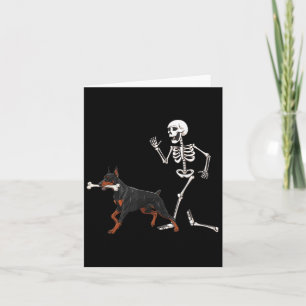 Funny Halloween Doberman Nscher And Skeleton Card