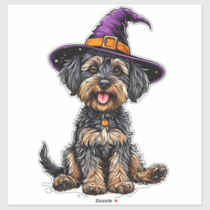 Funny Halloween Dog In Witch Hat Costume Sticker