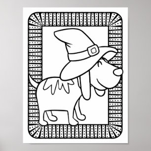 Funny Halloween Dog Smiling Coloring Page Poster