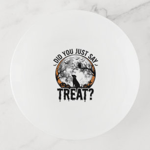 Funny Halloween Dog Treat Vintage Vector Design_1 Trinket Tray