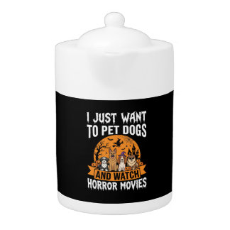 Funny Halloween Dogs Horror Movies Vector Teapot