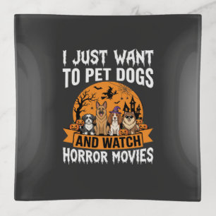 Funny Halloween Dogs Horror Movies Vector Trinket Tray