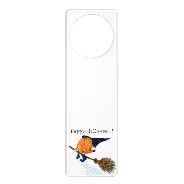 Funny Halloween Door Hanger Witch Pumpkin Flying (Front)