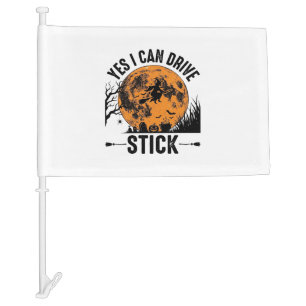 Funny Halloween Drive Stick Witch Vintage Shirt De Car Flag