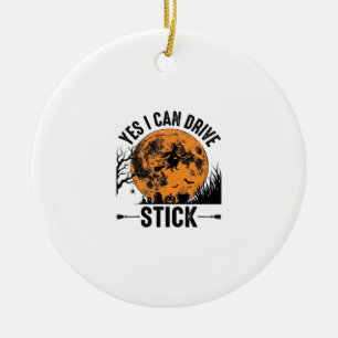 Funny Halloween Drive Stick Witch Vintage Shirt De Ceramic Ornament
