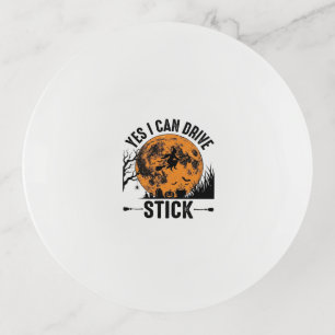 Funny Halloween Drive Stick Witch Vintage Shirt De Trinket Tray