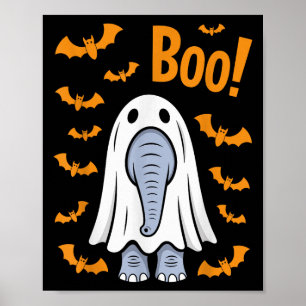 Funny Halloween Elephant Boo Ghost Costume Bats Poster