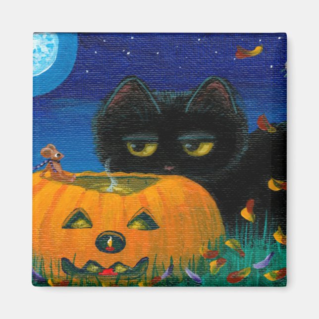 Funny Halloween Fall Cat Mouse Art Creationarts Magnet (Front)