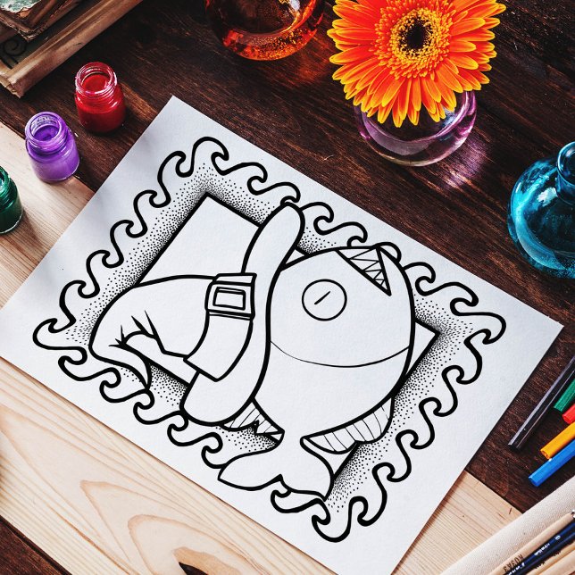 Funny Halloween Fish Coloring Page Poster (Creator Uploaded)