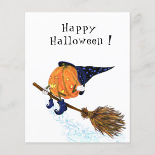 Funny Halloween Flyer Witch Pumpkin Flying Broom