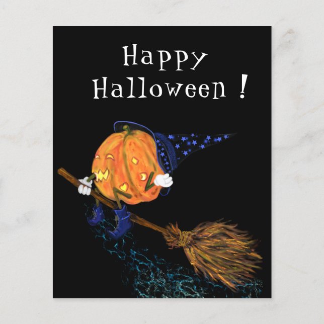 Funny Halloween Flyer with Witch Pumpkin Flying (Back)