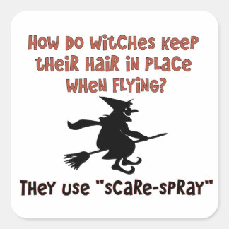 Funny Halloween Flying Witch Joke Square Sticker