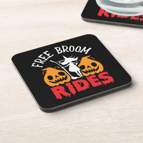 Funny Halloween Free Broom Rides Witch Pumpkins  Beverage Coaster