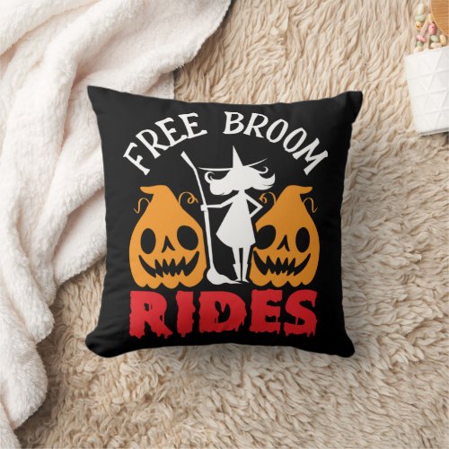 Funny Halloween Free Broom Rides Witch Pumpkins  Throw Pillow
