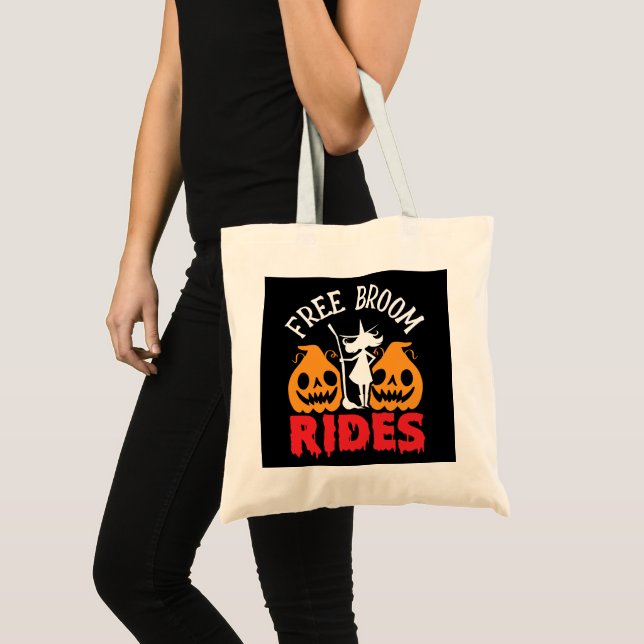 Funny Halloween Free Broom Rides Witch Pumpkins Tote Bag (Front (Product))